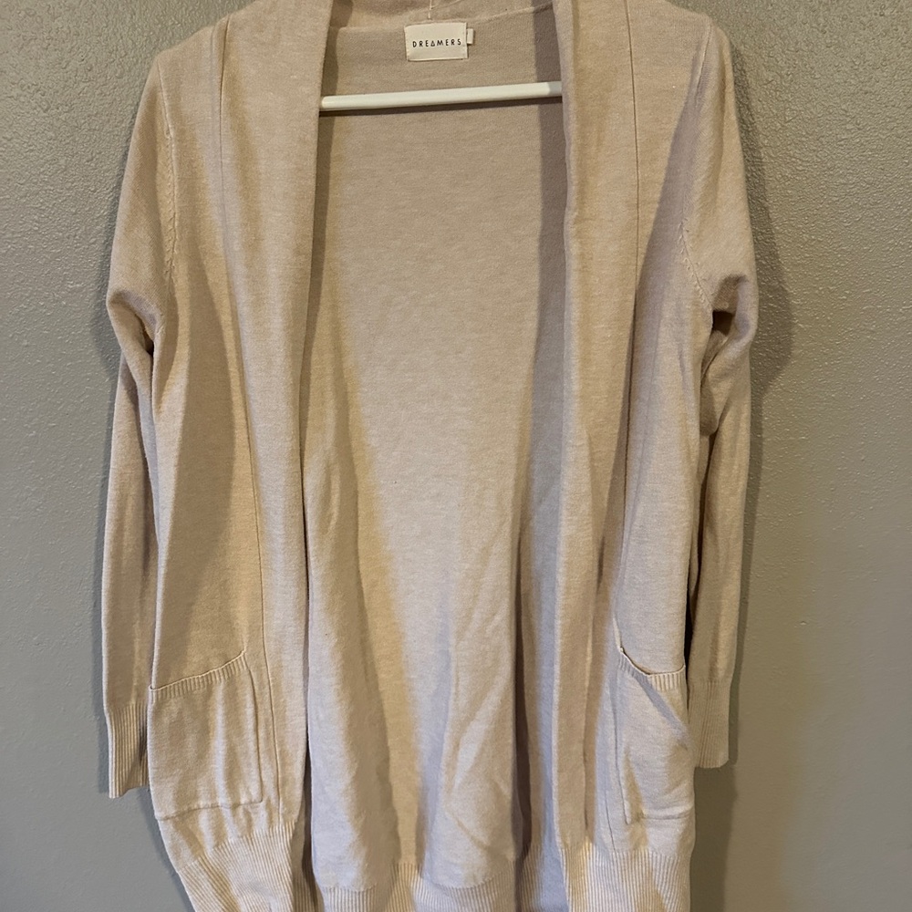Dreamers Beige Open Front Cardigan